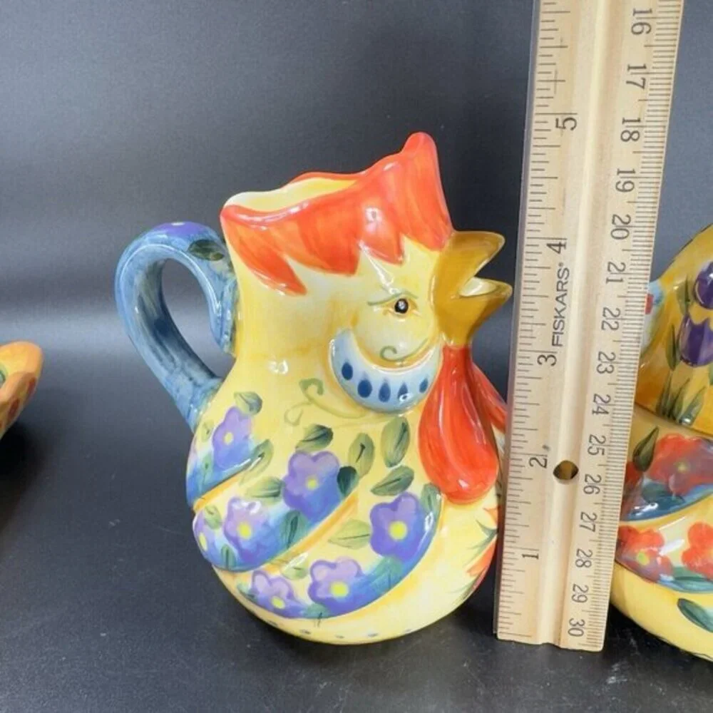 Fontana‎ Dario Farrucci Collection Set Rooster Sugar Bowl Creamer And Tray Set